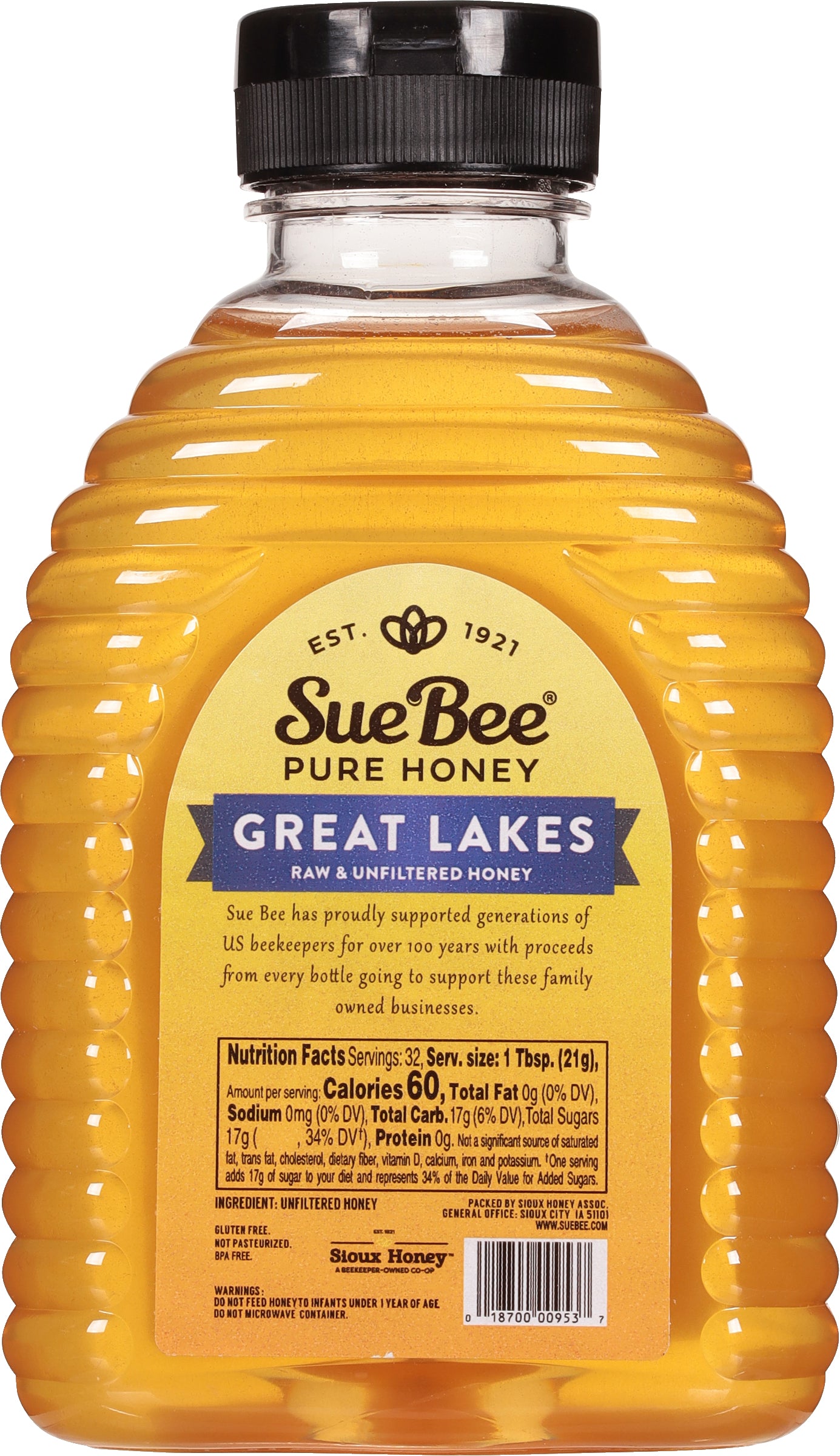 Sue Bee Honey Regional Great Lakes USA Honey, Strained, Unfiltered Beekeeper-Owned Co-op Honey, 24-Ounce