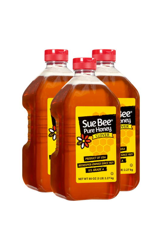 Sue Bee Pure USA Clover Honey, 5 Pound (Pack of 3) Sue Bee Pure Premium Clover Honey From USA Beekeepers