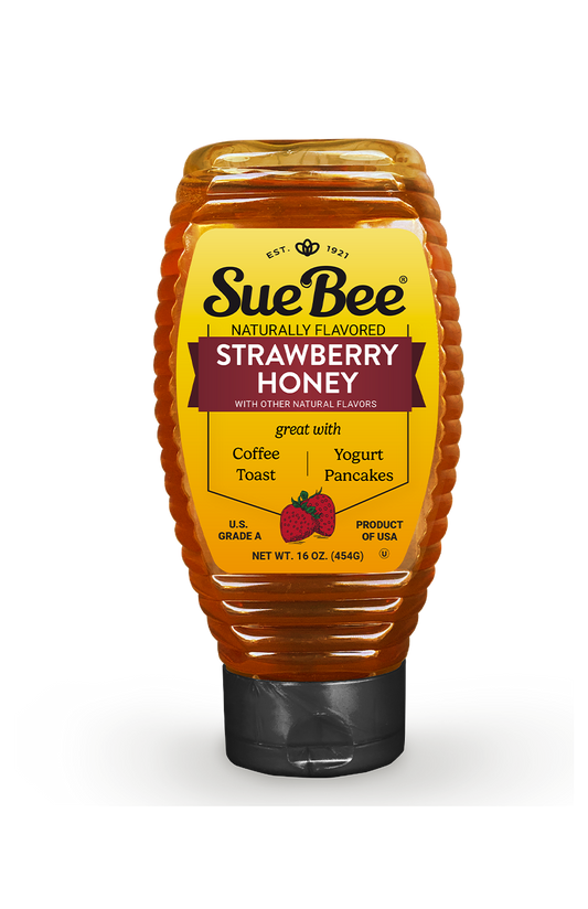Sue Bee Infusions Strawberry Flavored Honey, 16 Ounce Sue Bee Strawberry Infused Honey For Waffles, Toast, Salads, USA Honey